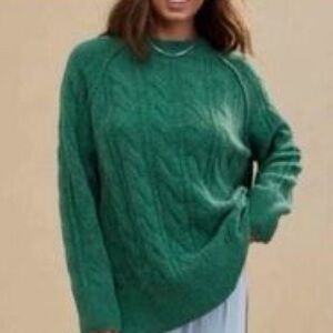 Areie Unreal Cable Knit Crew   Sweater - Emerald